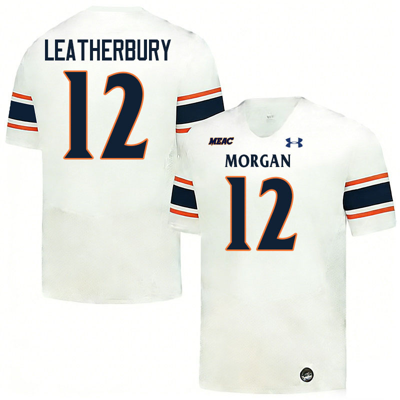 Morgan State Bears #12 Malique Leatherbury College Football Jerseys,Uniforms Stitched-White